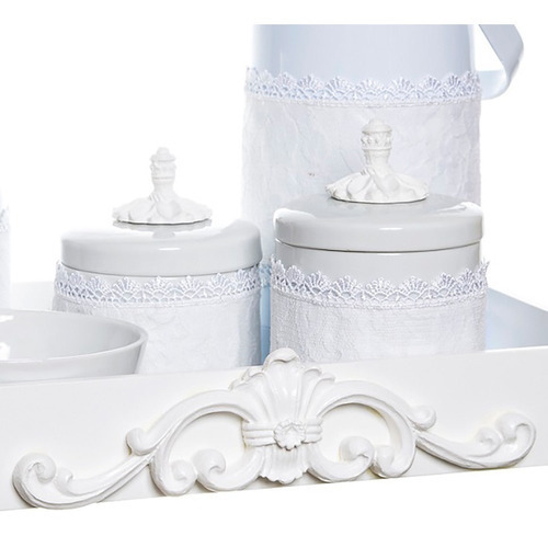 Kit Higiene Provençal Porcelana 6 Itens Com Capa Quarto Bebê Cor Branco