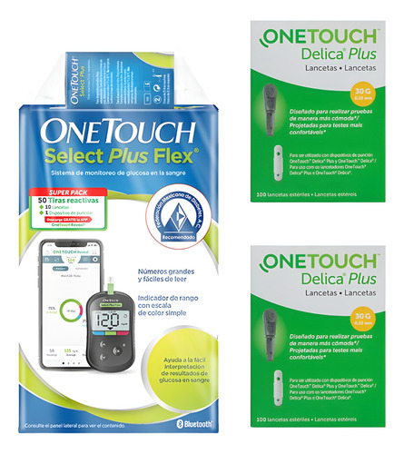 Glucometro Onetouch Flex 50 Tiras + 200 Lancetas De Color N/a