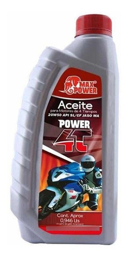 Aceite Para Moto 4t 20w50 Sl Max Power Caja X 12/1 Cuartos.