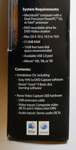 Roxio Easy Vhs To Dvd Para Mac Computadoras Apple (Usado)