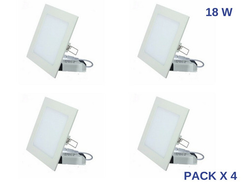 Pack X 4 Panel Spot Plafon Led Cuadrado 18w Embutir Calida