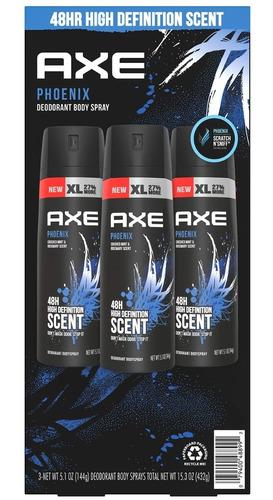 Axe Dual Action Body  Deodorant Phoenix (5.1 Oz., 3 Pk.) Fragancia Menta Triturada Y Romero Energizante