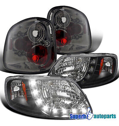 Fit 1997-2003 Ford F150 Flareside Black Headlights Led B Aai