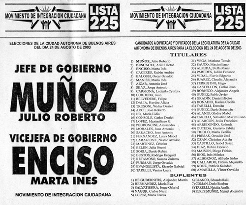 Boleta Electoral  Movimiento De Integración Ciudadana   2003