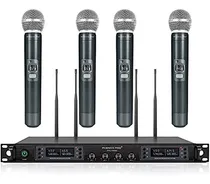 Comprar Sistema De Micrófono Inalámbrico Profesional, 4 Canales UHF 4x40 Frecuencias ajustable, Phenyx Pro Ptu-7000, Color Negro, 4 microfonos dinamico de mano, Auto Scan, para canto, iglesia y karaoke