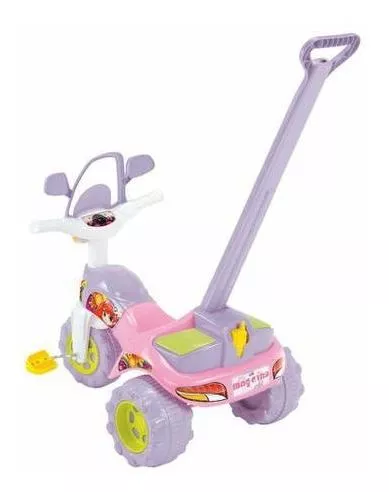 Triciclo Motoca Infantil Tico Tico Pets Rosa com Haste Removível