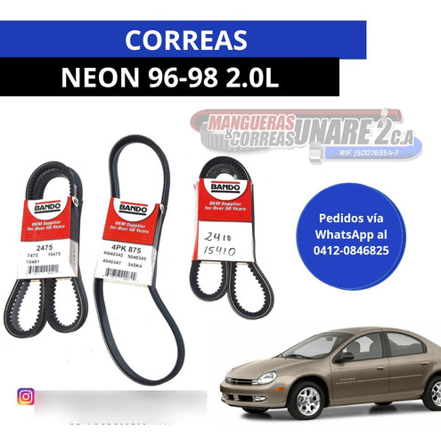 Correas Neon Del 96-98 Alternador 4pk875 D/h 2410 A/a 2475 