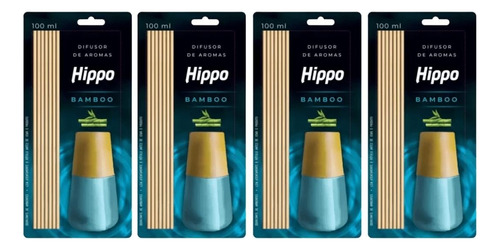 4 Unid. Difusor De Ambientes Hippo 100ml Bamboo Aromatizador