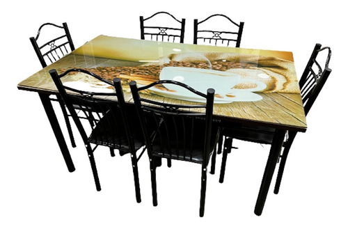 Juego De Comedor Con 6 Sillas Metal Mesa Mdf Vidrio A20-13