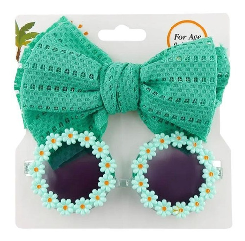 Conjunto Accesorios Margaritas Niña Bebe Moño Y Lentes 2 Pz.