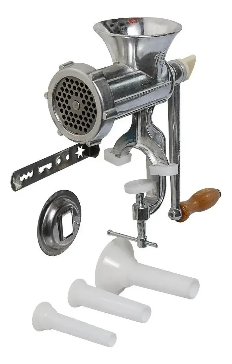 Moedor de Carne Manual Bestfer Nº10 Alumínio Com Funis Para Linguiça