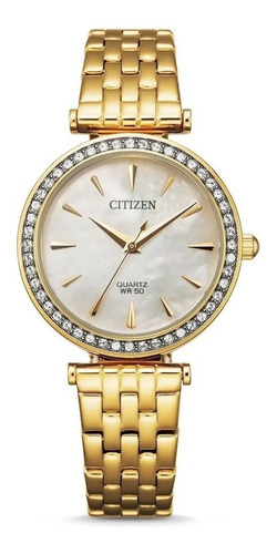 Reloj Citizen Er021250y Quartz Analogo Original Dama E-watch Color de la correa Dorado Color del bisel Dorado Color del fondo Blanco