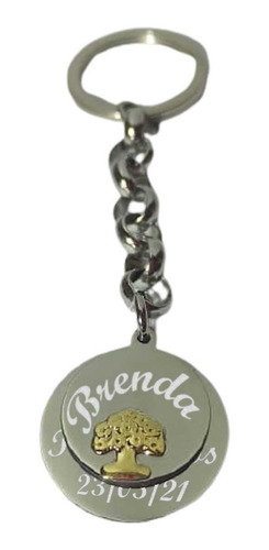 Imagen 1 de 5 de Llavero Acero Oro Arbol Doble Grabado Personalizado Garantía