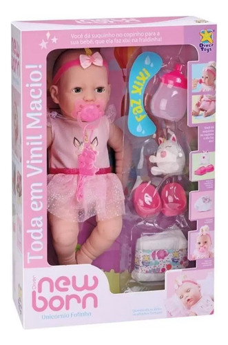 Muñeca New Born Con Vestido Y Unicornio Divertoys