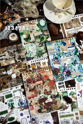 Álbum 50 Pág Stickers Vintage Retro Journaling Scrapbooking