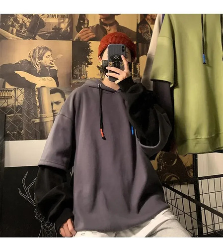 Sudadera Con Capucha Y Bloques De Color Para Hombre - Trendy