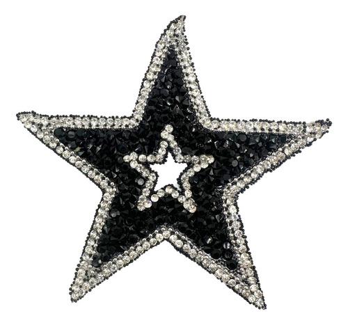 Aplique Termocolante Estrela Com Brilho Strass Preto