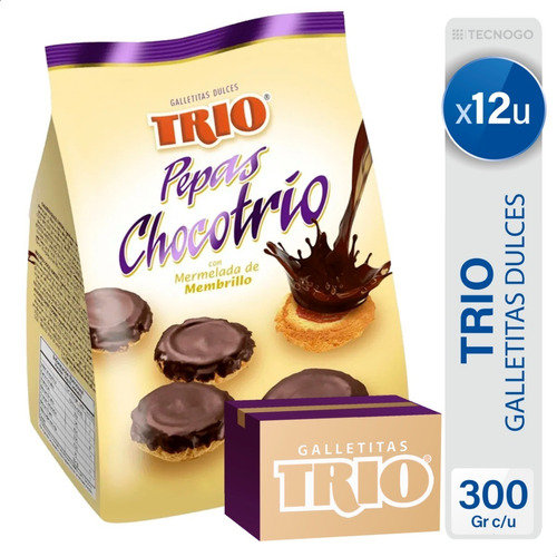 Caja Galletitas Trio Pepas Chocotrio Con Membrillo Chocolate