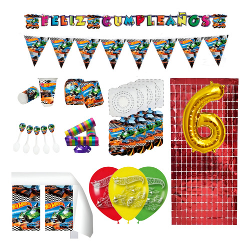 Kit Infantil Decoración Fiesta - Hot Wheels X12 Invitados