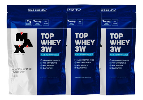 Combo 3x Top Whey 3w 1,8kg ( 1800g ) - Kit Max Titanium Sabor Morango