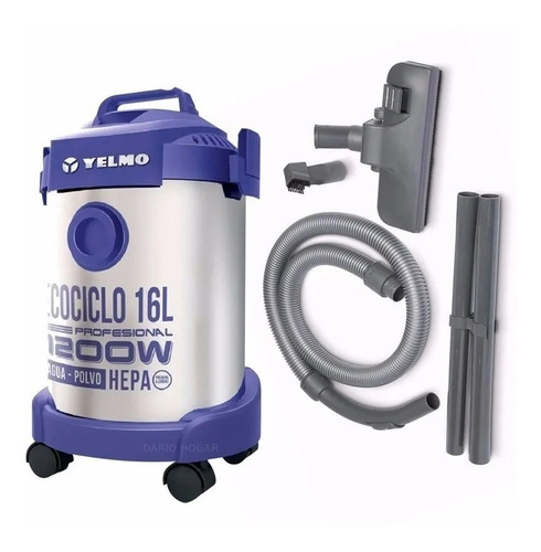 Imagen 2 de 3 de Aspiradora De tacho Yelmo Ecociclo 16L 16L plateada y índigo 220V-240V 50Hz AS-3314