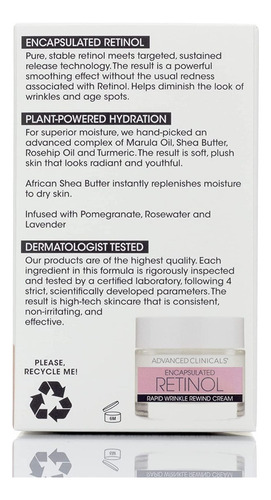 Advanced Clinicals Crema Facial Con Retinol Encapsulado Momento de aplicación Noche Tipo de piel Todo tipo de piel