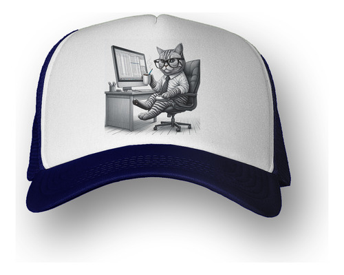 Gorra  Gato Oficina Working Trabajo Taza Cafe M2