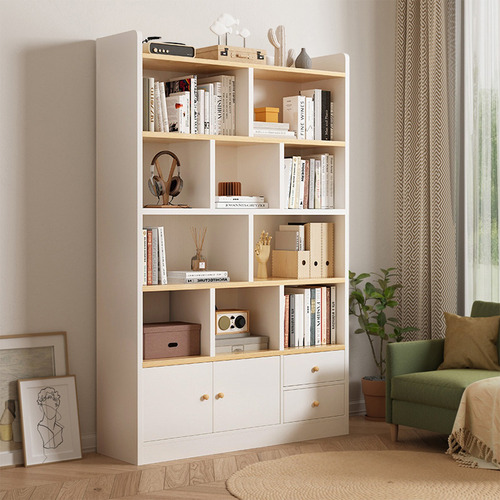 Estante Librero Madera Modernos Con 2 Cajones Y 2 Puertas Blanco