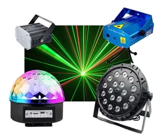 Combo Luces Led Dj Fiesta Bola + Proton 18 + Laser + Flash