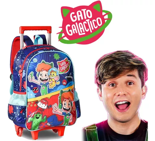 Mochila Infantil Escolar Costas Gato Galáctico Capuz Menino