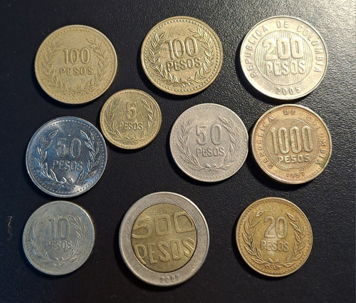 Colombia Lote X 10 Monedas Incluye 5 Pesos 1990. Usadas!!!