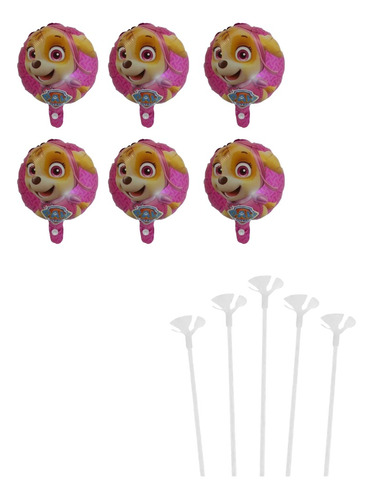 Pack X6 Globos Skye Metalizados Redondos 23cm  Varillas