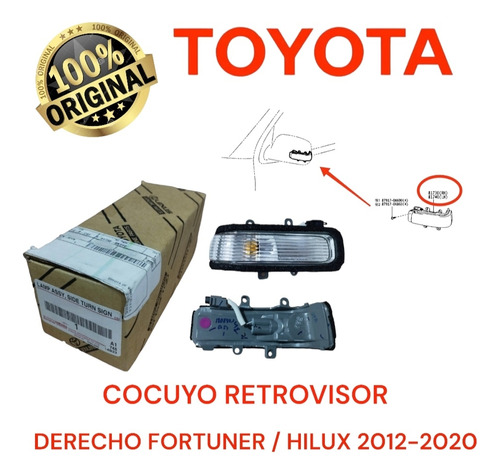 Cocuyo Retrovisor Derecho Toyota Fortuner/ Hilux 2012-2020