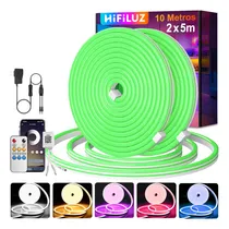 Comprar Hifiluz Tira Led Neón 10M Neon Flex Manguera Con Fuente DIY Cortable Luces Neon 12V Ip67 Impermeable Tira Neón con Regulador Verde