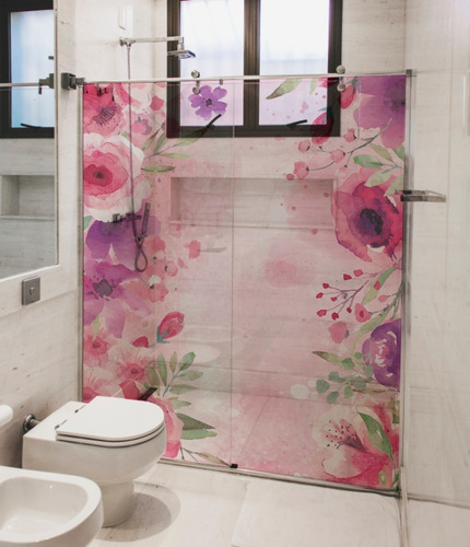 Adesivo Decorativo Box De Banheiro Floral Transparente - M²