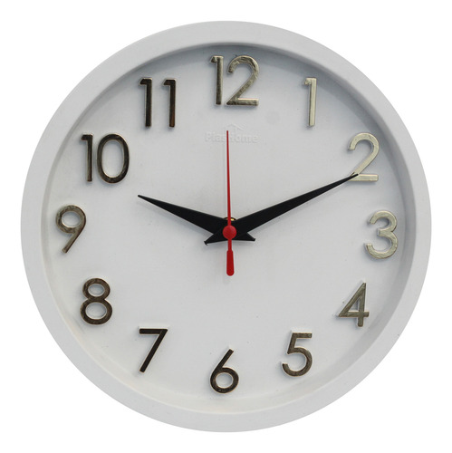 Relógio De Parede Plashome 3d Sigma Dourado Branco 24cm