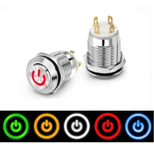 3 Unidades Switch Metalico 12mm Pulsador Led Resistente Agua