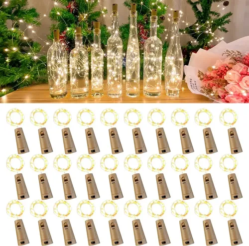 Kit 30 Rolhas Led com Fio de Fada Para Garrafa e Decoração de Natal