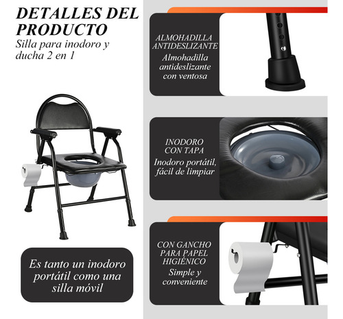 Silla Plegable Para Ancianos, Uso Doble Baño Y Inodoro