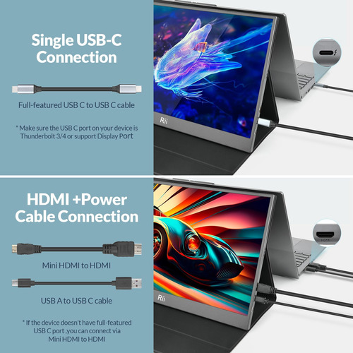 Rii Monitor Portátil, 15.6 1080p Fhd Usb-c Hdmi Computer Mo