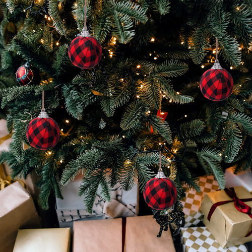 Bolas De Tela A Cuadros De Búfalo 16 Piezas Rojas Navidad