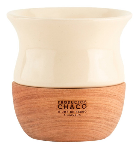 Mate Chaquito Chico Ceramica Esmaltada Madera Lenga Torneada