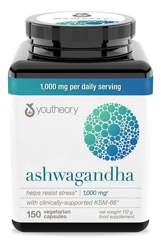 Youtheory Ashwagandha Cápsulas Vegetarianas Peso Neto 150 Co