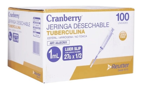 Jeringa Tuberculina, 27gx 1/2 - 1 Ml Cranberry