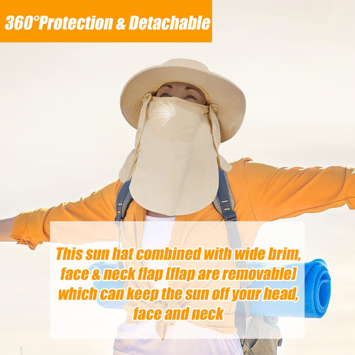 Sombrero Con Cubierta Facial Proteccion Uv Color Beige