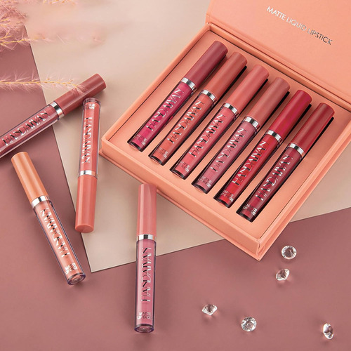 Juego De 6 Lápices Labiales Líquidos Mate, Maquillaje De Lar