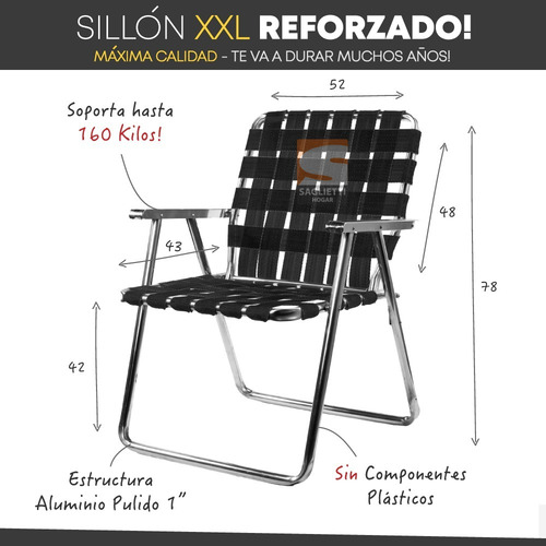 Imagen 4 de 8 de Sillon Aluminio Ancho Xxl Super Reforzado 160 Kg Alumel