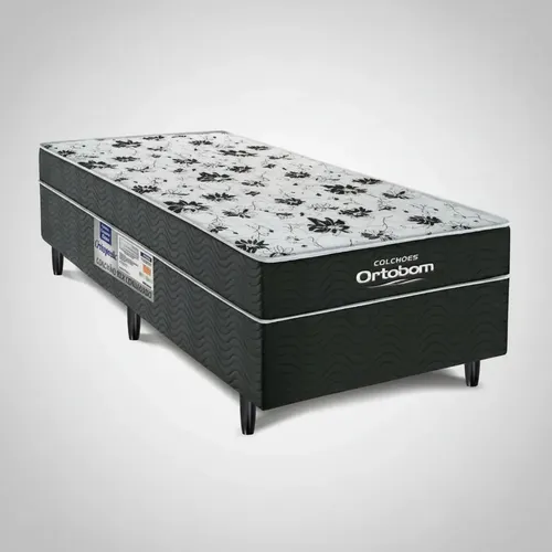 Cama Box Solteiro Ortobom Espuma D28 Ortopédica Preta Madeira 188x88cm