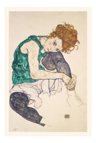 Cuadro Mujer Sentada Egon Schiele 50x75 Marco Vidrio Mycarte