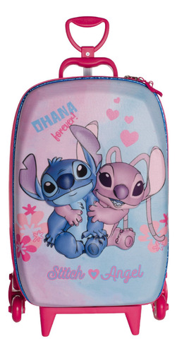 Mochila De Carrinho Stitch E Angel Infantil 3d Impermeável Cor Rosa